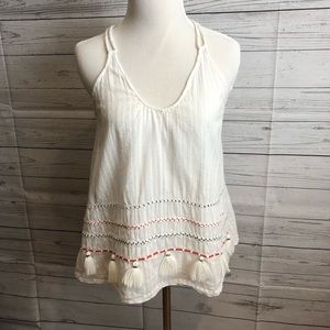 Lou & Grey White Top Gauzy Tassels Sleeveless G22